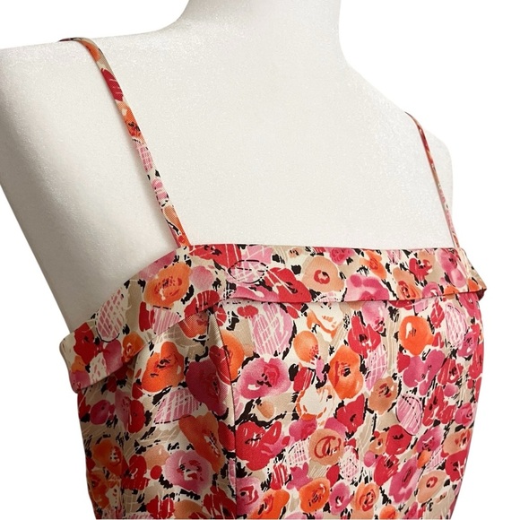 Vintage Ann Taylor Size 10 Petite Silk Pink Floral Sleeveless Apron Mini Dress - Picture 7 of 10